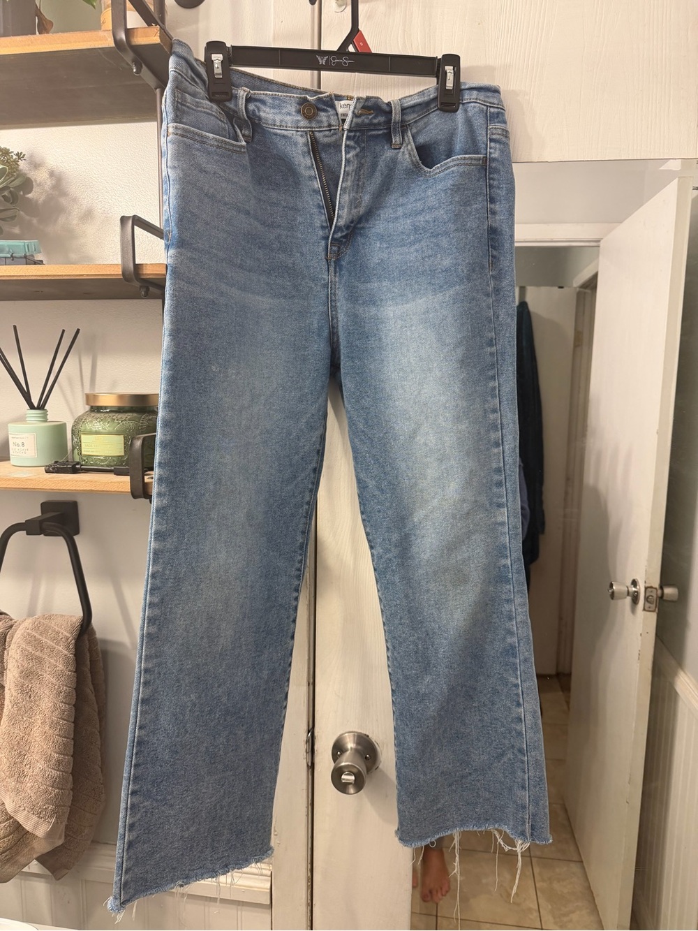 Kensie Light Blue Wide Leg Jeans with Raw Hem